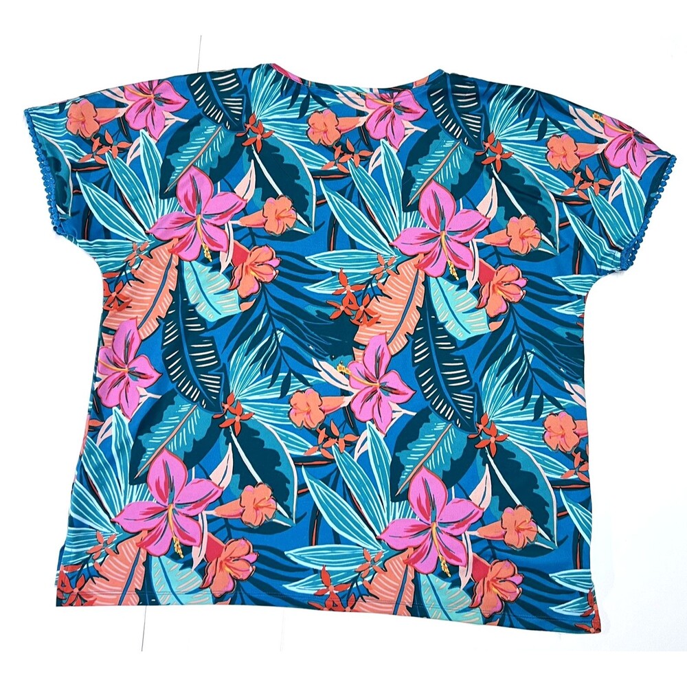Cuddl Duds Women’s Tropical Floral Lounge Pajama Round Neck Top Tee Size Large - Picture 5 of 16